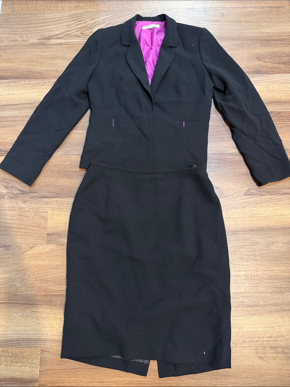 Calvin Klein Black Pencil Skirt Suit with Pink Lining